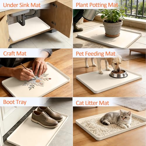Silicone Coffee Maker Mat with Lip for Countertops 15.7''x11.8''Cream White