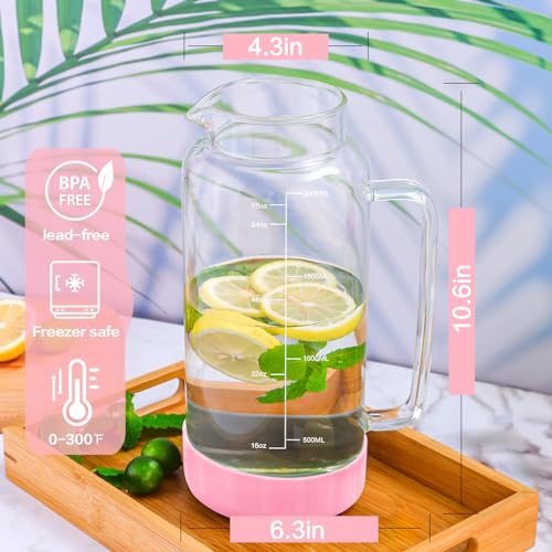 68oz Glass Pitcher with Lid and Handle for Fridge
