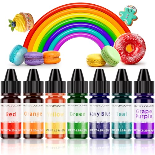 Gel Food Coloring Rainbow Edible Food Dye Set for Baking Royal Icing Cookie Supplies Gluten Free 7x6g Food Grade Liquid Food Color Kit