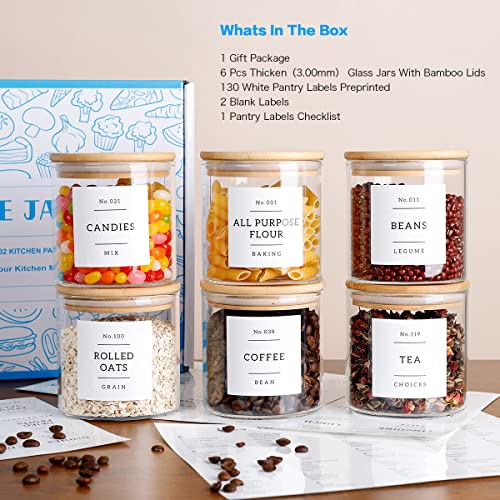 20 OZ Glass Food Storage Jars with 132 Pantry Labels Preprinted