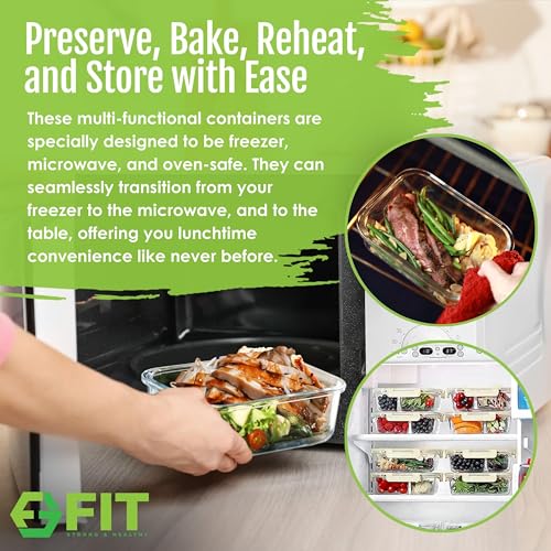 Glass Meal Prep Containers 1 & 2 & 3 Compartments (3 Count)
