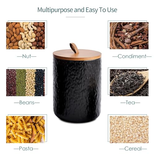 Black Stone Ceramic Canister with Bamboo Lid (3 Count)