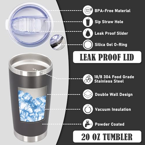 20oz Tumbler Insulated Coffee Tumblers with Lid Stainless Steel Grey 8P (8 Count)