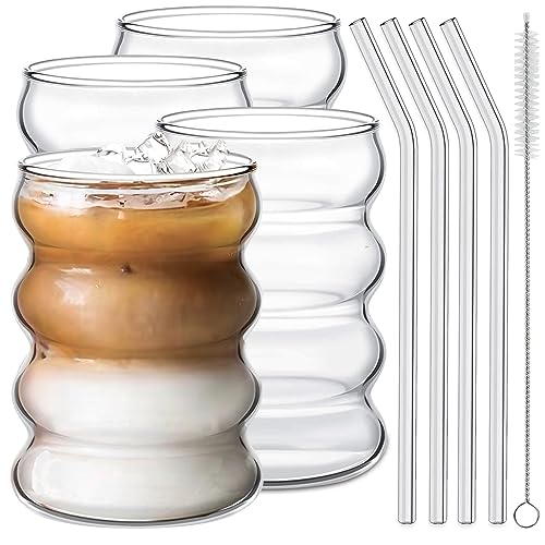4 Pcs Drinking Glasses with Glass Straw 14oz Glassware Set (4 Count)