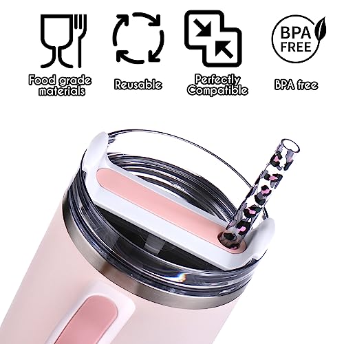 6 Pack Leopard Straw Replacement 40oz for Stanley (6 Count)