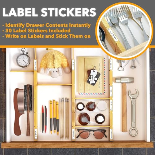 Bamboo Drawer Dividers with Inserts and Labels