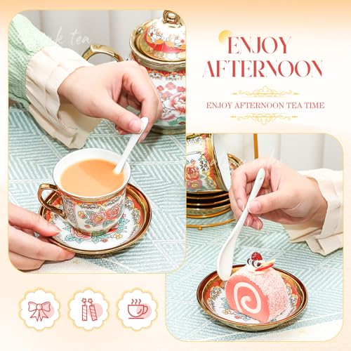 20 Pcs Adult Tea Party Set Porcelain with Metal Holder