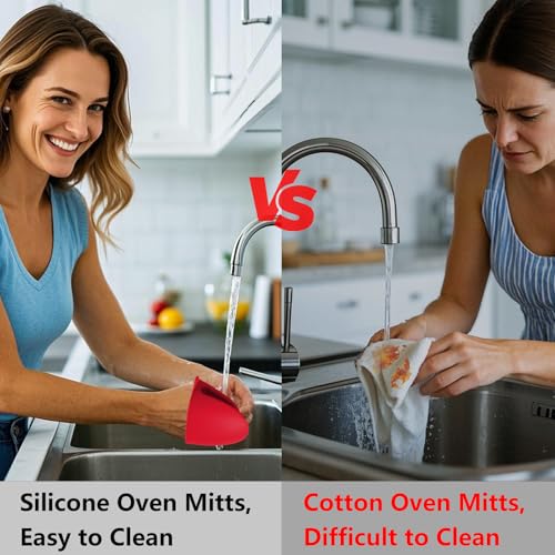 3 Pairs Silicone Oven Mitts Sets Pot Holders Heat Resistant for Kitchen (6 Count)