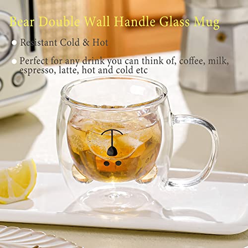 Bear Cute Mugs Kawaii Double Wall Glass Coffee Tea Mill Yogurt Cup Funny Novelty Gift for Women Her Friends Office Birthday Christmas