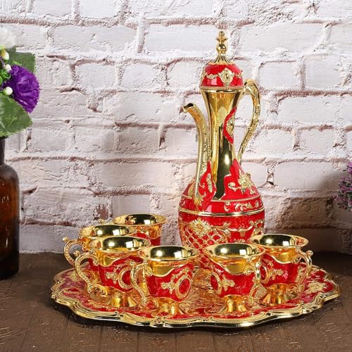 Tea Sets Vintage Coffee Pot Set with 6 Coffee Cup and Tea Tray Luxury Teapot Set Tea Party Set Art Crafts Wedding Gift