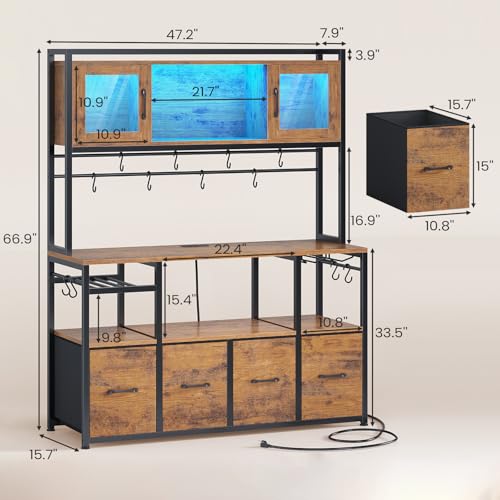 Bakers Rack with Power Outlet and LED Light