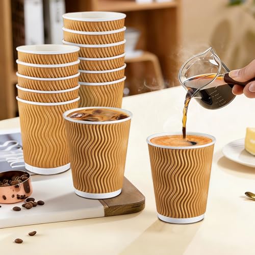 120 Pack 10 oz Insulated Disposable Paper Coffee Cups Champagne (120 Count)