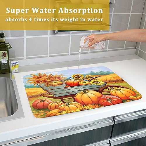 Thanksgiving Autumn Harvest Pumpkin Dish Drying Mat for Kitchen Counter