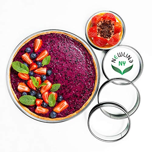 NewlineNY Stainless Steel 5 Pcs double rolled edges Circular Round Tart Rings (5 Count)