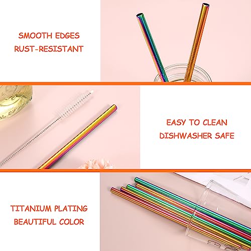 Reusable Stainless Steel Straws Metal Straw with Silicone Tip 5 Pcs 8mm Wide for 20