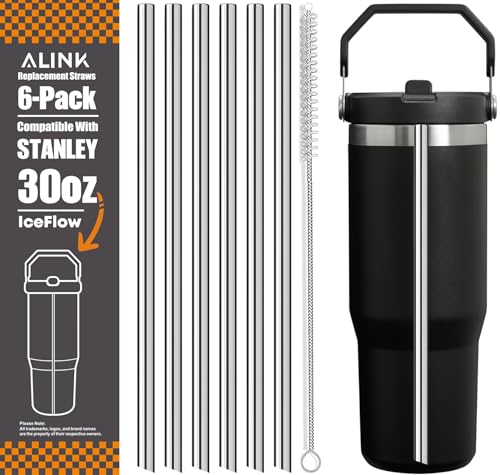 Stainless Steel Straws Compatible with Stanley Iceflow 30oz Flip Tumbler (6 Count)