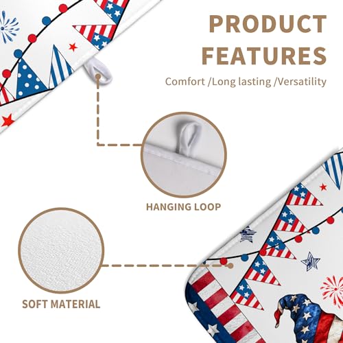 4th of July Gnomes Dish Drying Mat Patriotic Gnome Large Kitchen Mat Dish Drying Pad Absorbent Dish Dryer Mat for Kitchen Countertops Microfiber Drainer Pad Dish Drying Rack Mat