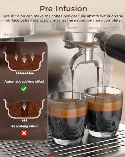 20 Bar Espresso Machine with Grinder & Milk Frother Steam Wand