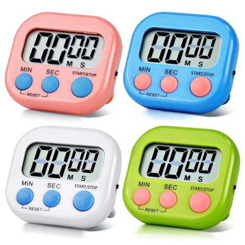 4 Pack Digital Kitchen Timer Magnetic Digital Timer with Big Display Loud Ring Cooking Timers for Cooking (4 Count)