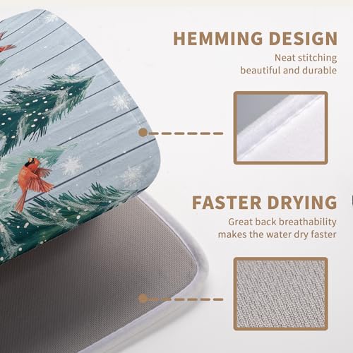 Winter Gnome Dish Drying Mat Christmas Tree Snowman Large Kitchen Mats Dish Drying Pad Bird Absorbent Dish Dryer Mat for Kitchen Countertops Microfiber Drainer Pad Dish Drying Mats