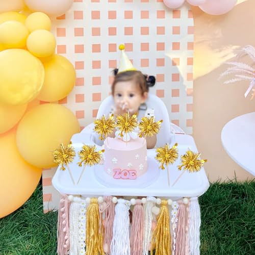30 PCS Foil Firework Cupcake Toppers Star Cupcake Picks Sparkle Tinsel Flower Drink Stirrers Cocktail Food Fruit Toothpicks for Baby Shower Wedding Birthday Party Cake Decorations Supplies Gold (30 Count)