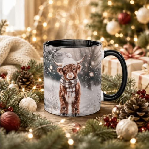 Snowy Winter Highland Cow Coffee Mug