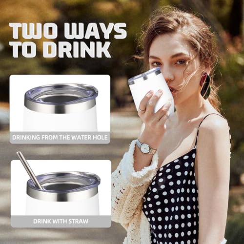 12oz 4 Pack Wine Tumbler Glasses with Lid Stemless Double Wall Vacuum Stainless Steel Travel Tumbler Keeping Cold & Hot for Wine (4 Count)