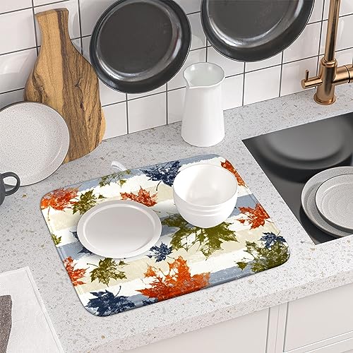 Autumn Colorful Maple Leaves Dish Drying Mat for Kitchen Counter