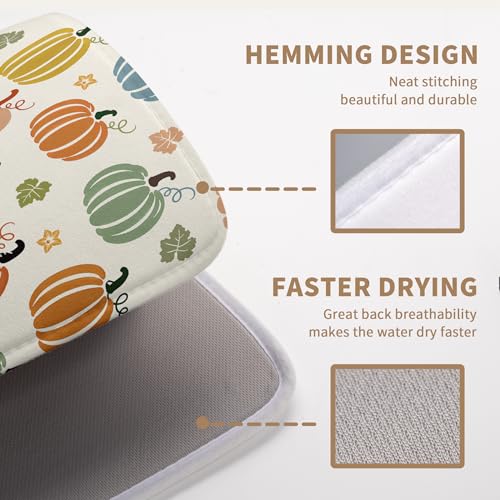 Fall Pumpkin Dish Drying Mats Thanksgiving Dish Mat Autumn Maple Leaves Drying Matt Dishes Dryer Pad for Kitchen Counter Absorbent Microfiber Washable Foldable Reusable 18x24 in