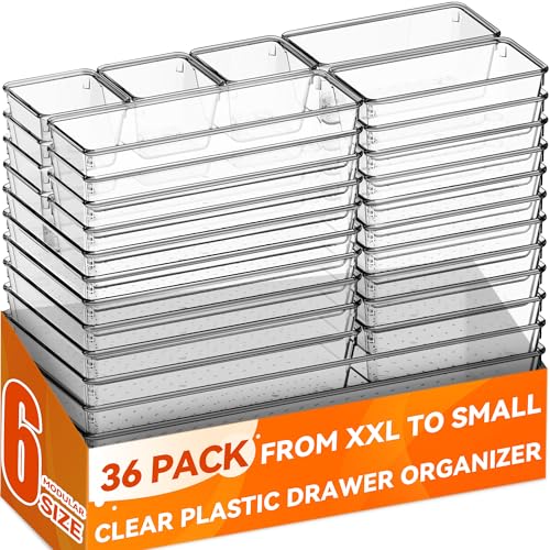 36 Pack Large Clear Plastic Drawer Organizer Bins (36 Count)