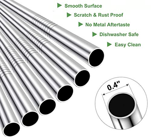 6 Pack 0.4" Wide Bore Reusable Stainless Steel Metal Smoothie Straws (6 Count)