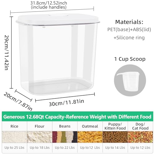 Airtight Rice Container 25 Lbs with Handle and Cup