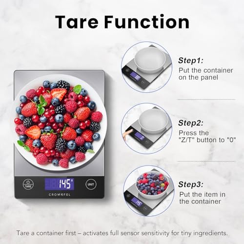 Food Scale 33lb Rechargeable 304 Stainless Steel Digital Kitchen Scale Weight Grams and Ounces with LCD Display and Type
