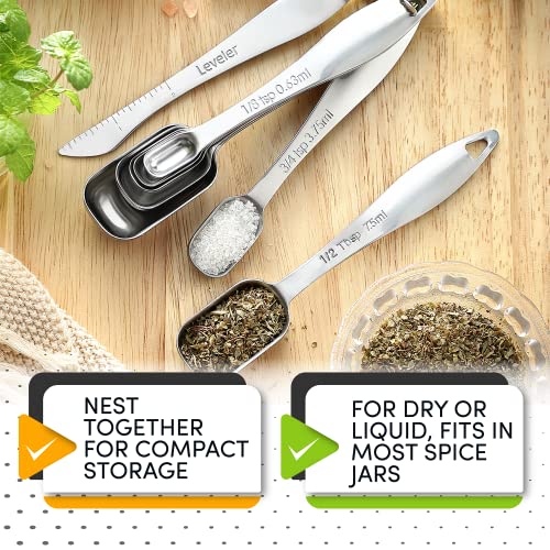 Stainless Steel Measuring Spoons Set of 8 with Leveler