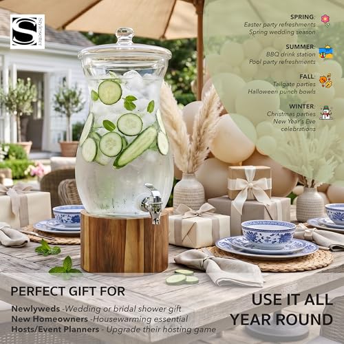 Madera Glass Drink Beverage Dispenser with Wood Base