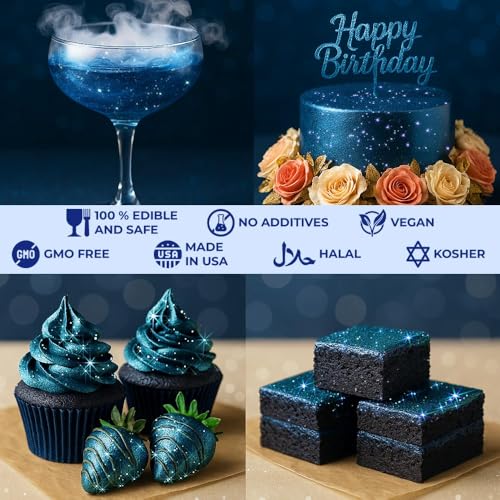 Bulk (20g) Navy Blue Edible Glitter for Drinks Edible Glitter for Cakes, Drink Glitters, Shimmering Navy Blue Glitters Cake Decorations Shimmer for Strawberries, Cocktail Drinks