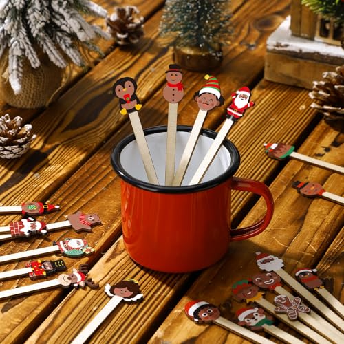 100 Pcs African American Christmas Wooden Coffee Stir Sticks