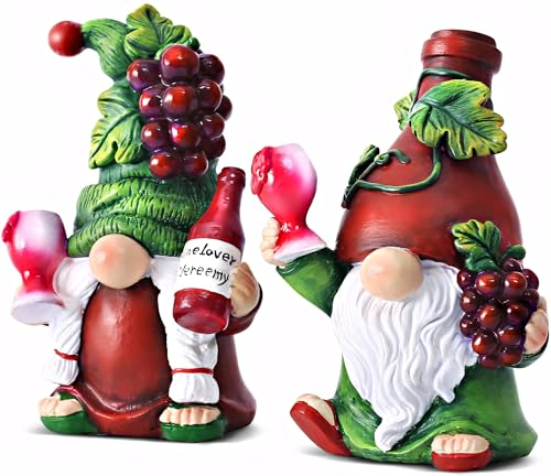 2PCS Wine Gnomes Figurines for Couple Home Party Wine Bar Decor Gnome Gifts for Women Collectible Statue Outdoor for Dining Tables Tiered Pallets Wine Cabinet Living Room (2 Count)