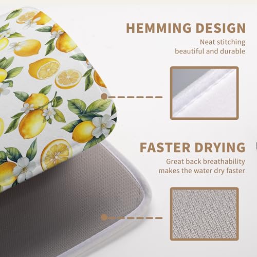 Lemon Dish Drying Mat Spring Summer Kitchen Dish Drying Pad Absorbent Drying Mat for Countertops Dish Dryer Mat Microfiber Dishes Drainer Pad Dish Drying Rack Mat