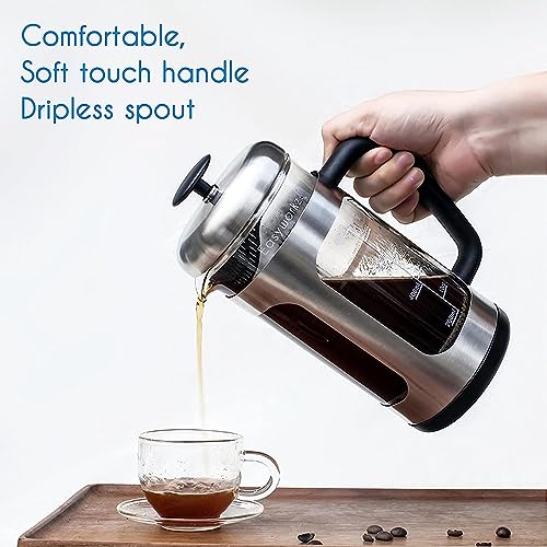 Stainless Steel French Press 34 oz Coffee Tea Maker with Soft Grip Handle