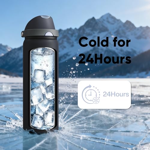 Insulated Water Bottle with Straw Stainless Steel Water Bottle with Push Button Lid