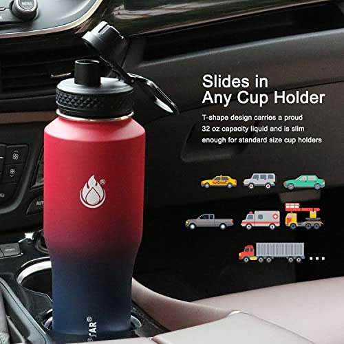 32oz Water Bottle Wide Mouth Stainless Steel Vacuum Insulated Double Wall with 2 Straw Lids Fit in Any Car Cup Holder