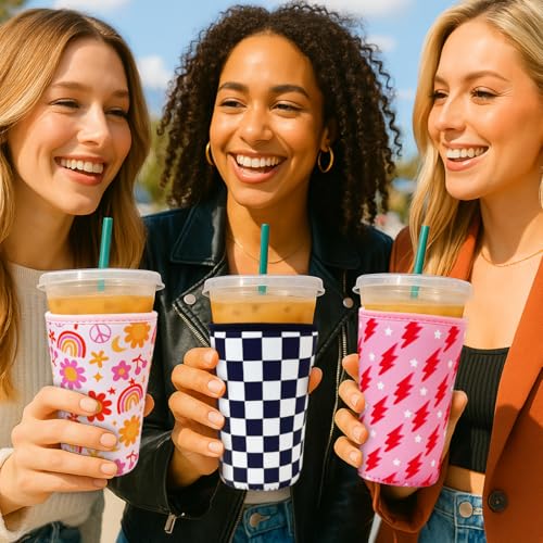 Reusable Insulated Neoprene Iced Coffee Cup Sleeve (3 Count)