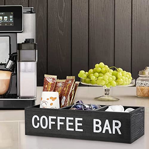 Coffee Bar Wooden Storage Box with Removable Grids