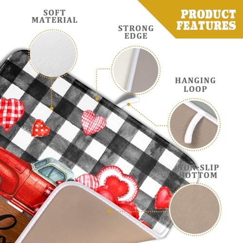 Valentine's Day Red Heart Truck Dish Drying Mat for Kitchen Counter