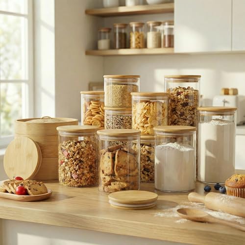 32 oz Round Glass Food Storage Containers with Airtight Bamboo Lids (4 Count)
