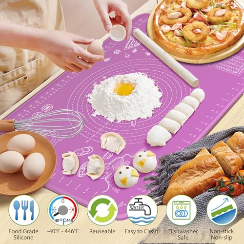 Silicone Baking Mat 32" x 24" Extra Thickness Dough Rolling Mat with Measurements and Edge Heightening