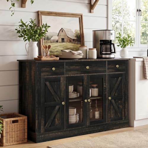 55" Large Coffee Bar Cabinet with 4 Doors and 3 Drawers