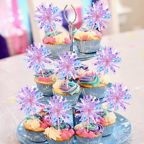 30 PCS Foil Firework Cupcake Toppers Sparkle Tinsel Cupcake Picks Happy Birthday Cake Toppers Drink Stirrers Cocktail Food Fruit Toothpicks for Baby Shower Birthday Party Decorations Supplies Purple (30 Count)
