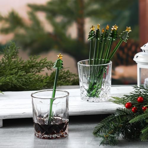 12 Pcs Christmas Glass Drink Stirrers 7 Inch Xmas Stir Sticks Reusable 3D Coffee and Cocktail Stirrers Hot Cocoa Bar Supplies for Holiday Party Favors (12 Count)